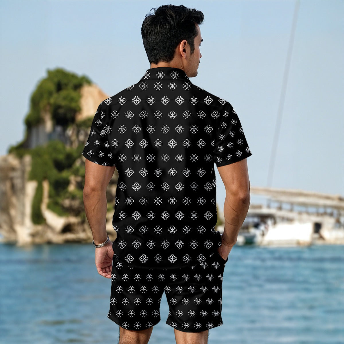 Turk Black and White  Men's Summer Shirt Set