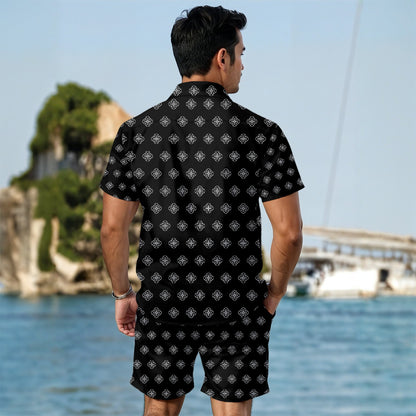 Turk Black and White  Men's Summer Shirt Set