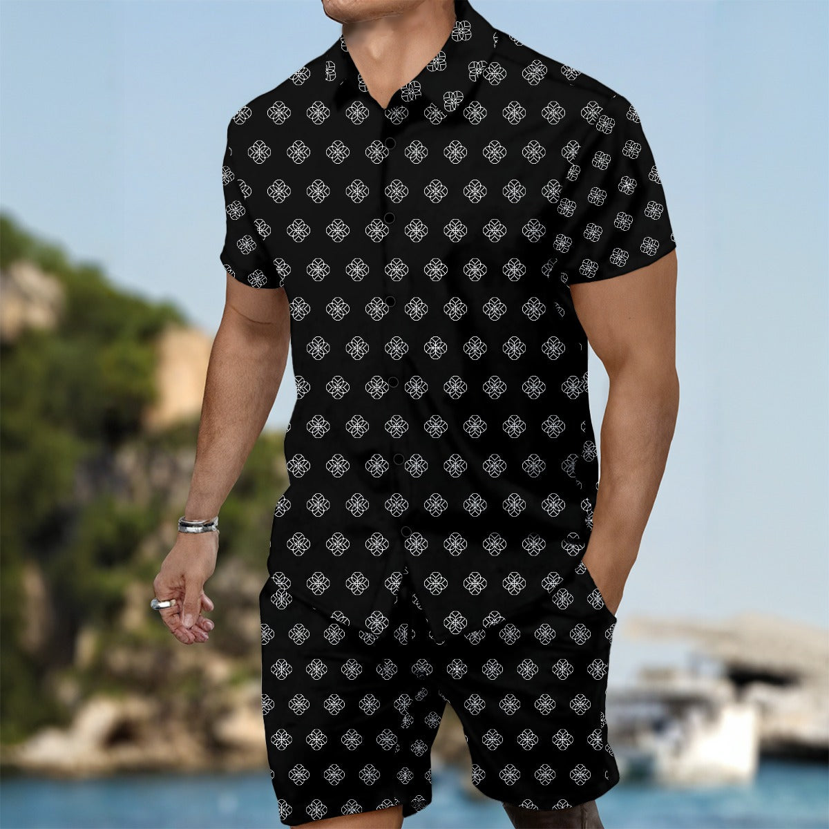 Turk Black and White  Men's Summer Shirt Set