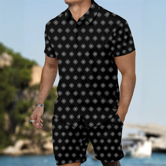 Turk Black and White  Men's Summer Shirt Set